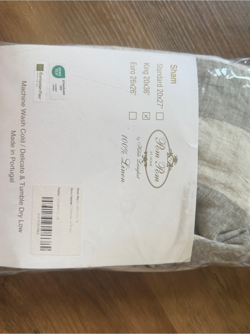 Pom Pom at Home Linen Stripe King Pillow Sham in Cream and Olive - Picture 2 of 2